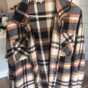 Zele Plaid Shirt in Black, Tan, and Orange